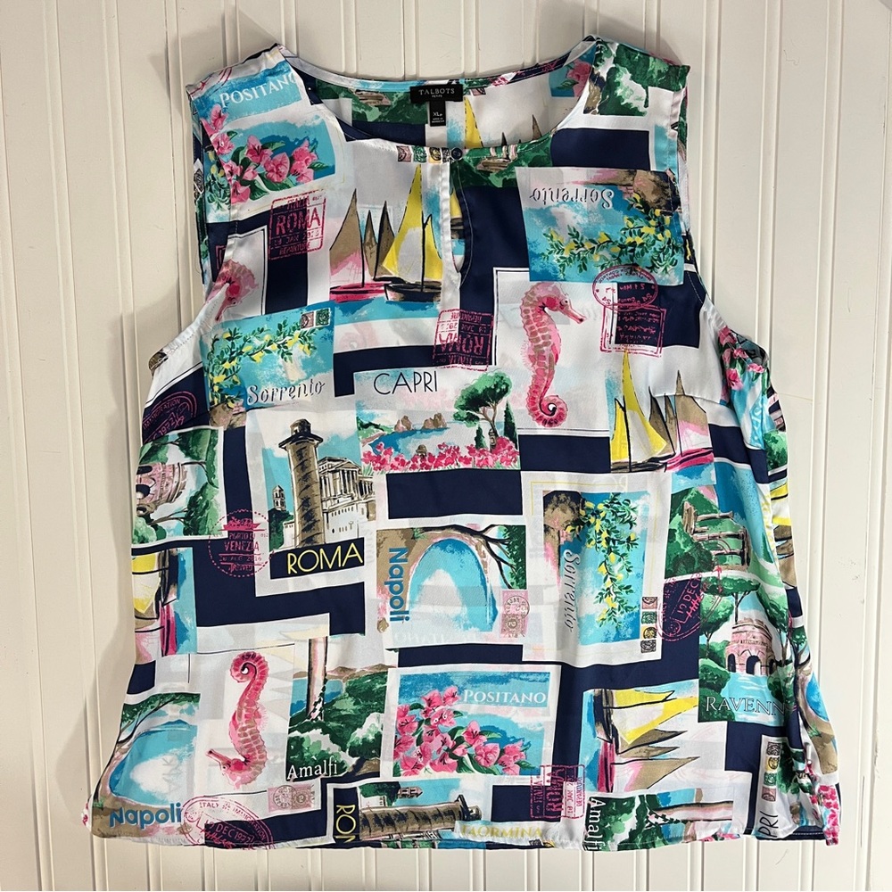 Talbots Italian postcard print tank top PXL